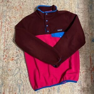 Patagonia pink color block fleece pullover